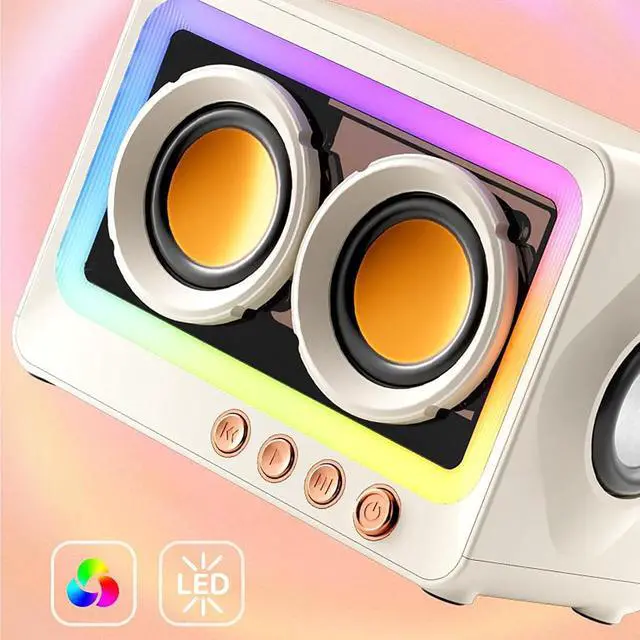 Alt view image 4 of 7 - Cute Bluetooth Speaker, Upgraded Portable Wireless Bluetooth Speaker with Colourful Light, Dual Stereo Speakers,Connective for Present Home Decor (White)