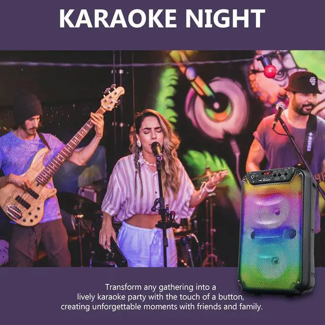 Alt view image 2 of 7 - TTA-206 Dual 6''Woofer Portable Bluetooth Speaker with Stand/Microphone and LED Flame Light, Amazing Blazing Power,Precision-Tuned Bluetooth Stereo Sound, 10M Wireless Range,for Home/Outdoor,Gift