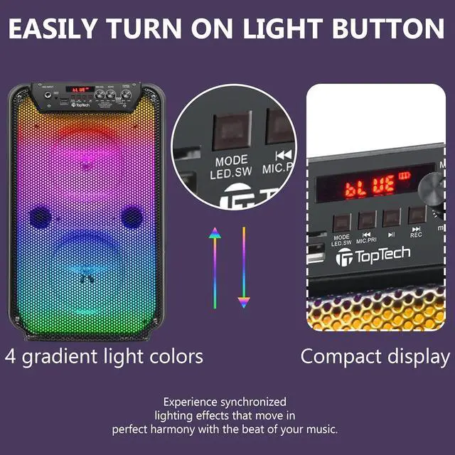 Alt view image 3 of 7 - TTA-206 Dual 6''Woofer Portable Bluetooth Speaker with Stand/Microphone and LED Flame Light, Amazing Blazing Power,Precision-Tuned Bluetooth Stereo Sound, 10M Wireless Range,for Home/Outdoor,Gift