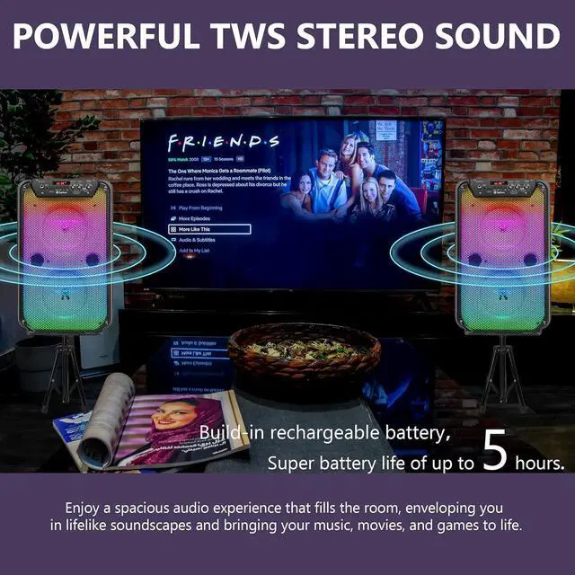Alt view image 4 of 7 - TTA-206 Dual 6''Woofer Portable Bluetooth Speaker with Stand/Microphone and LED Flame Light, Amazing Blazing Power,Precision-Tuned Bluetooth Stereo Sound, 10M Wireless Range,for Home/Outdoor,Gift