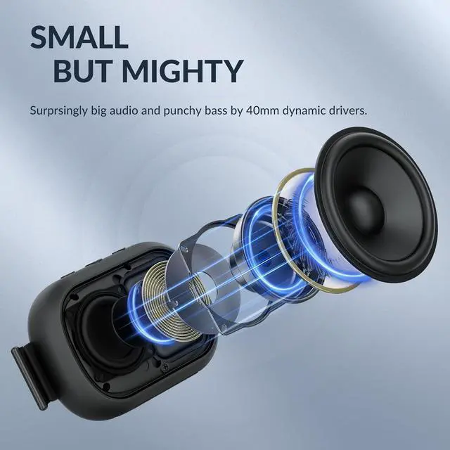 Alt view image 2 of 7 - B2 Portable Bluetooth Speaker - Wireless Shower Speaker with IP67 Waterproof, Enhanced Bass, 10H Playtime, USB-C Charging, and Carabiner - Black