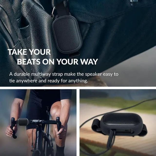 Alt view image 4 of 7 - B2 Portable Bluetooth Speaker - Wireless Shower Speaker with IP67 Waterproof, Enhanced Bass, 10H Playtime, USB-C Charging, and Carabiner - Black