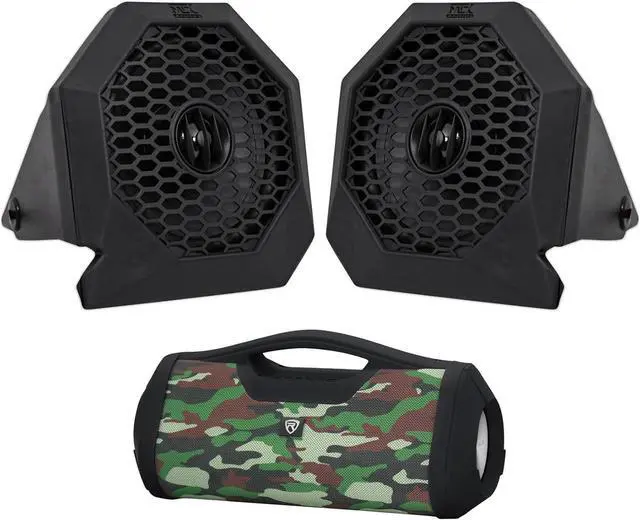 Main image of Audiosavings Bundle: MTX RZRPOD65 6.5" 130 Watt Custom Fit Dash Mount Speakers for Polaris RZR/UTV Bundle with Rockville RPB-XL Portable Camo Bluetooth Speaker Boombox USB/SD/Aux (2 Items)