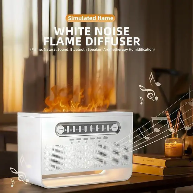Alt view image 3 of 7 - Bluetooth Speaker with 8 White Noise, 7 Colors Flame Diffuser Humidifer for Home Office, 8 White Noise Effect, Timing Essential Oil Diffusers Ideal Gift