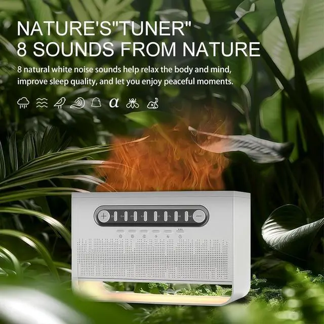 Alt view image 5 of 7 - Bluetooth Speaker with 8 White Noise, 7 Colors Flame Diffuser Humidifer for Home Office, 8 White Noise Effect, Timing Essential Oil Diffusers Ideal Gift