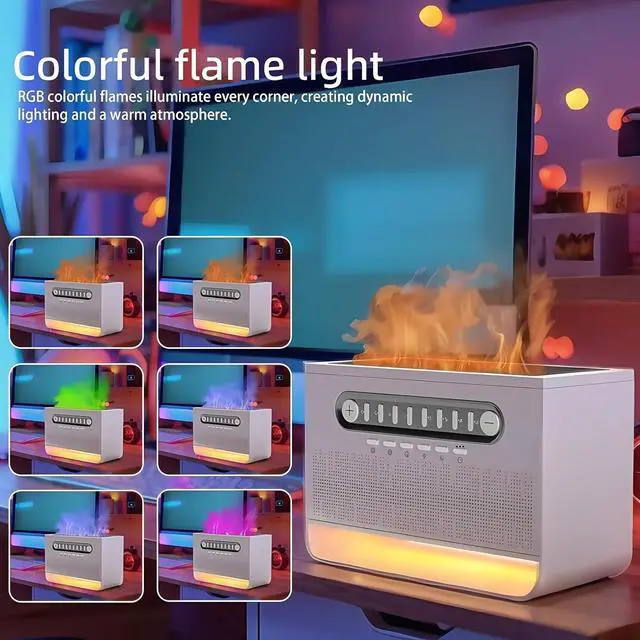 Alt view image 2 of 7 - Bluetooth Speaker with 8 White Noise, 7 Colors Flame Diffuser Humidifer for Home Office, 8 White Noise Effect, Timing Essential Oil Diffusers Ideal Gift