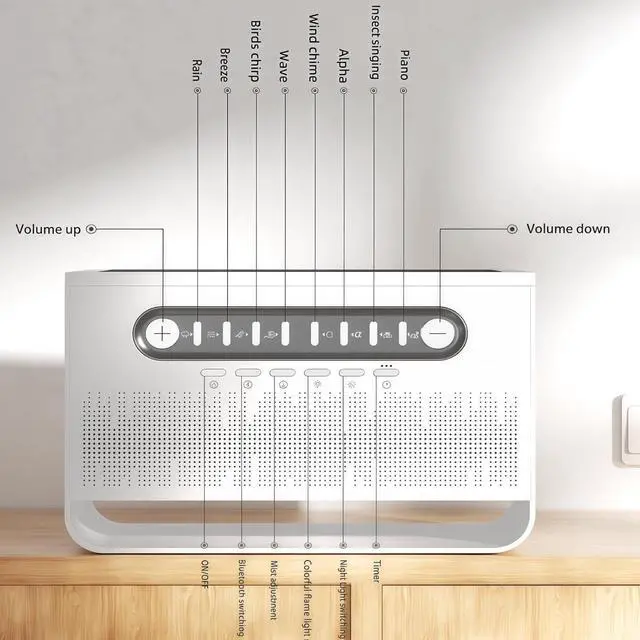 Alt view image 7 of 7 - Bluetooth Speaker with 8 White Noise, 7 Colors Flame Diffuser Humidifer for Home Office, 8 White Noise Effect, Timing Essential Oil Diffusers Ideal Gift