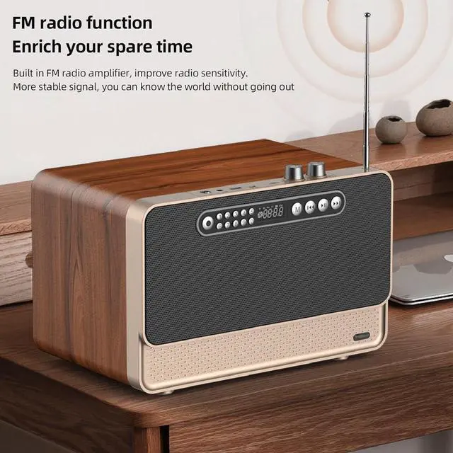 Alt view image 2 of 7 - Portable Speaker, BT5.0 Cordless Bluetooth Speaker,3000mAh Wooden Retro Cordless Bass Speaker, Portable Bluetooth Speaker Support for MP3 WAV WMA