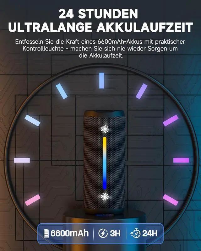 Alt view image 4 of 7 - OHAYO Portable Bluetooth Speaker with Dazzling Lights, IPX7 Waterproof, Wireless Stereo Pairing, 25W Powerful Sound, Bass Up, Bluetooth 5.3, 24H Playtime for Home/Outdoor/Beach/Travel (Light Black)