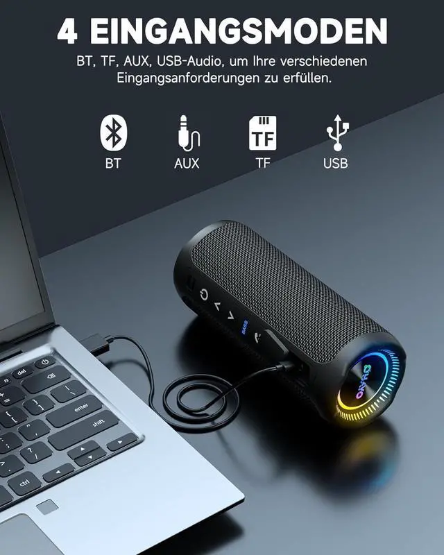 Alt view image 5 of 7 - OHAYO Portable Bluetooth Speaker with Dazzling Lights, IPX7 Waterproof, Wireless Stereo Pairing, 25W Powerful Sound, Bass Up, Bluetooth 5.3, 24H Playtime for Home/Outdoor/Beach/Travel (Light Black)