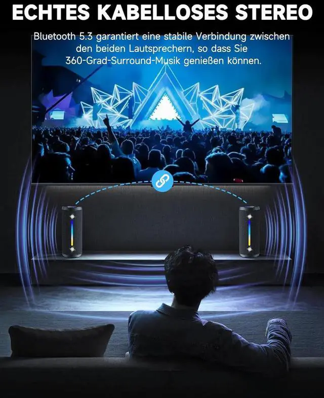 Alt view image 6 of 7 - OHAYO Portable Bluetooth Speaker with Dazzling Lights, IPX7 Waterproof, Wireless Stereo Pairing, 25W Powerful Sound, Bass Up, Bluetooth 5.3, 24H Playtime for Home/Outdoor/Beach/Travel (Light Black)