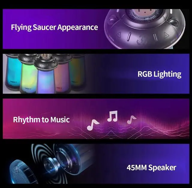 Alt view image 7 of 7 - Portable Bluetooth Speakers, Bluetooth Flyship Speaker with 360°Rotating Colorful LED Ambient Light, Boyfriend Gifts