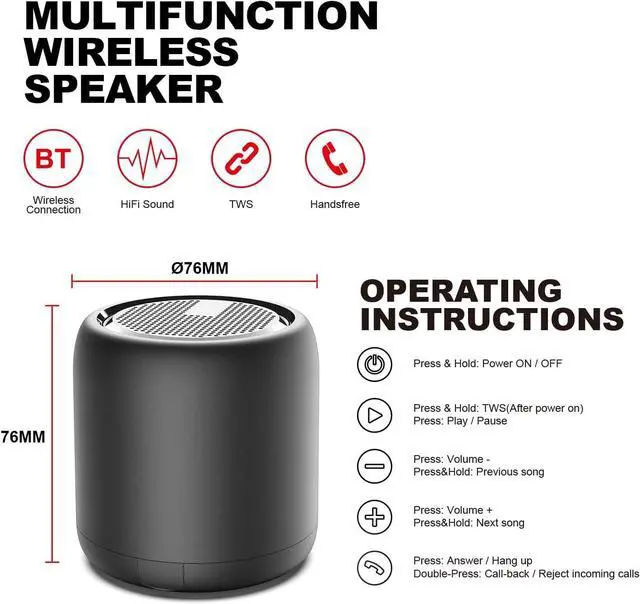 Alt view image 7 of 7 - Portable Bluetooth Speakers, Mini Bluetooth Speaker, Waterproof Outdoor Speaker Bluetooth 5.0, Small Wireless Speakers, with Long Battery Life