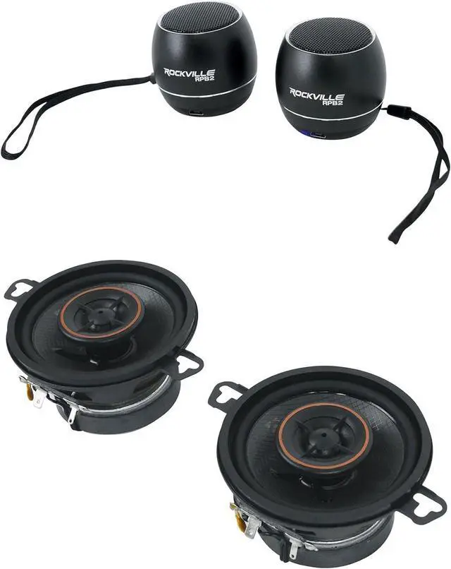 Main image of Audiosavings Bundle: (2) Kicker 51KSC3504 3.5" 50 Watt RMS Car Audio Speakers KSC3504 KSC350 Bundle with (2) Pair Rockville RPB3-BLACK Handheld Wireless Linking Portable Bluetooth Speakers(4 Items)
