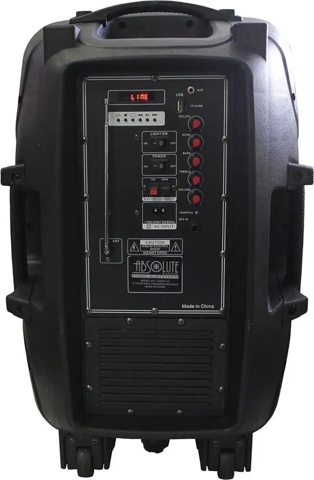 Alt view image 3 of 6 - Absolute PRO Series ASBAT15 15" 3000W Max Power Speaker with Built-in Bluetooth & Battery LCD/MP3/USB/Micro SD