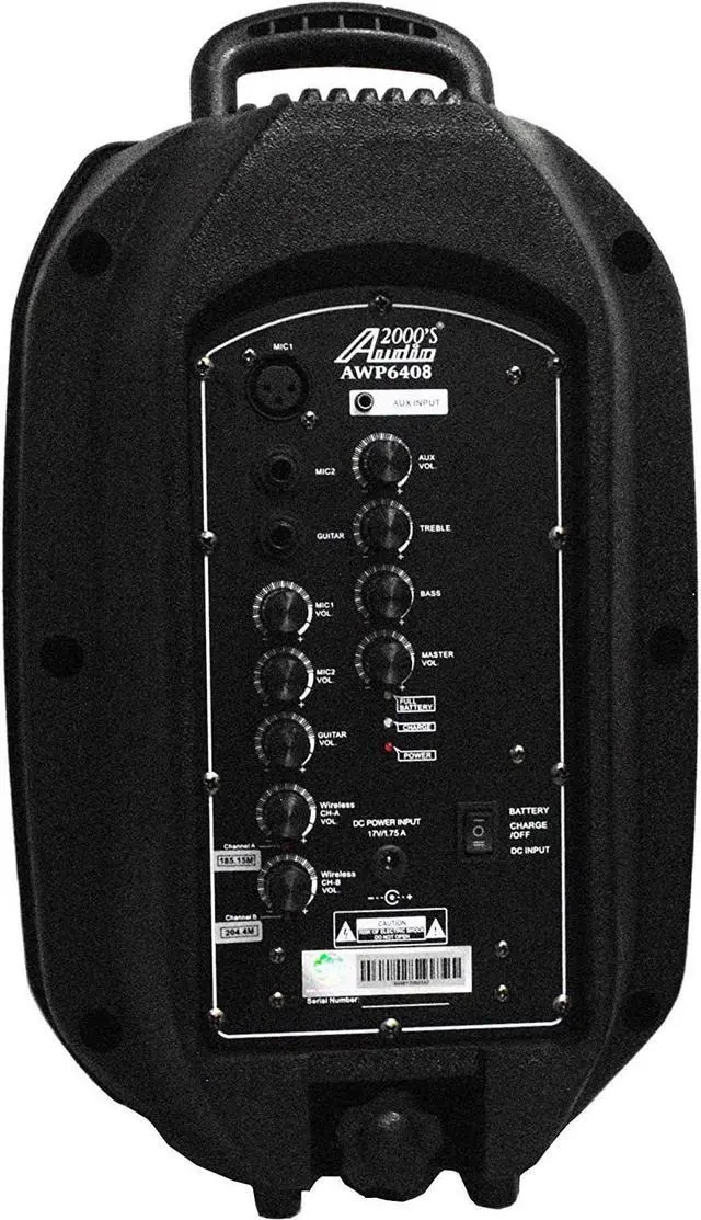 Alt view image 3 of 6 - Audio2000'S S6408 Portable Wireless PA System with Two Handheld Wireless Microphones and One Built-in Rechargeable Battery
