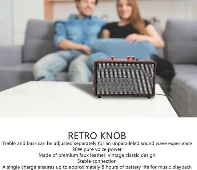 Alt view image 4 of 7 - Sanpyl Bluetooth Speaker, 20W Retro Cordless Bluetooth Speaker with 3600mAh Rechargeable Battery, 8H Playtime, Portable Outdoor Speaker for Home Party