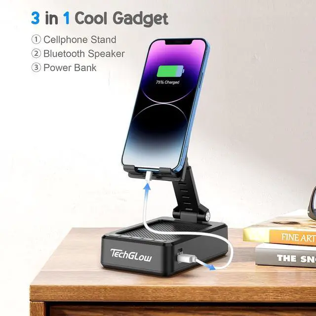 Alt view image 2 of 7 - TechGlow L9-1 Bluetooth Speaker with Phone Stand and Power Bank, L36 Bluetooth Speaker with Phone Stand and Charging Station