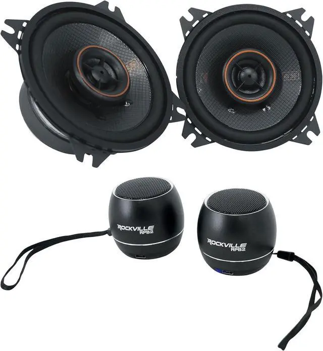 Main image of Audiosavings Bundle: (1) Pair Kicker 51KSC404 4" 75 Watt RMS Car Audio Speakers KSC404 KSC40 Bundle with (1) Pair Rockville RPB3-BLACK Handheld Wireless Linking Portable Bluetooth Speakers (Items 4)