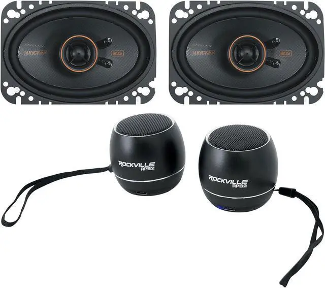 Main image of Audiosavings Bundle: (1) Pair Kicker 51KSC4604 4x6 75 Watt RMS Car Audio Speakers Bundle with (1) Pair Rockville RPB3-BLACK Handheld Wireless Linking Portable Bluetooth Speakers (Items 4)