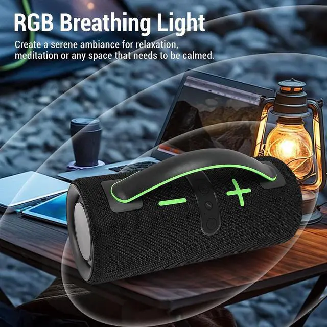 Alt view image 2 of 7 - WL Bluetooth Speaker, IPX4 Water Bluetooth V5.3 Speaker with RGB Lights, Built in Mic, Portable Speaker with Handle for Outdoor, Pool, Beach, Immersive Sound (Green