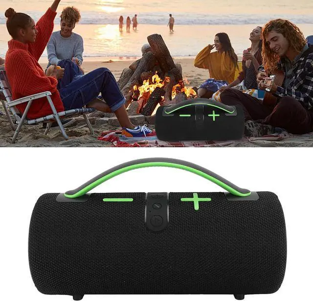 Alt view image 6 of 7 - WL Bluetooth Speaker, IPX4 Water Bluetooth V5.3 Speaker with RGB Lights, Built in Mic, Portable Speaker with Handle for Outdoor, Pool, Beach, Immersive Sound (Green