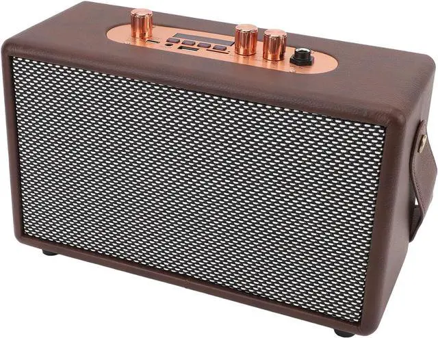 Alt view image 3 of 7 - Retro Bluetooth Speaker 10Wx2 Faux Leather Portable Wireless Speaker Heavy Bass Music Player 8H Long Playtime Office Home
