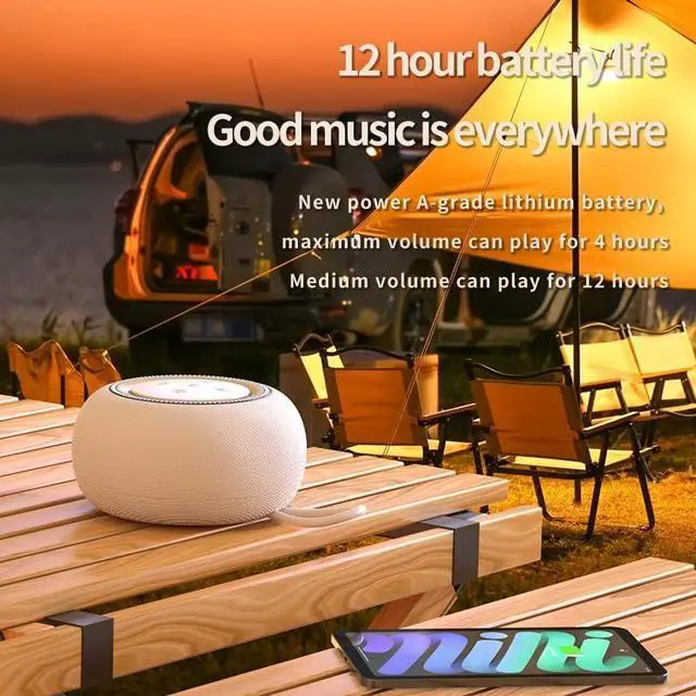 Alt view image 4 of 6 - Portable Bluetooth Speaker with Atmospheric Lighting, 16W Powerful Sound, 12H Playtime, Built-in Mic for Calls, 360° Surround Sound