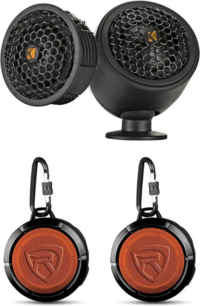 Main image of Audiosavings Bundle: Kicker 51KST2504 0.75" Car Audio Tweeters w/Crossovers+Swivel Mount Bundle with (2) Rockville RPB1 10 Watt Waterproof Portable Handheld Bluetooth Speaker+NFC Loud! (3 Items)