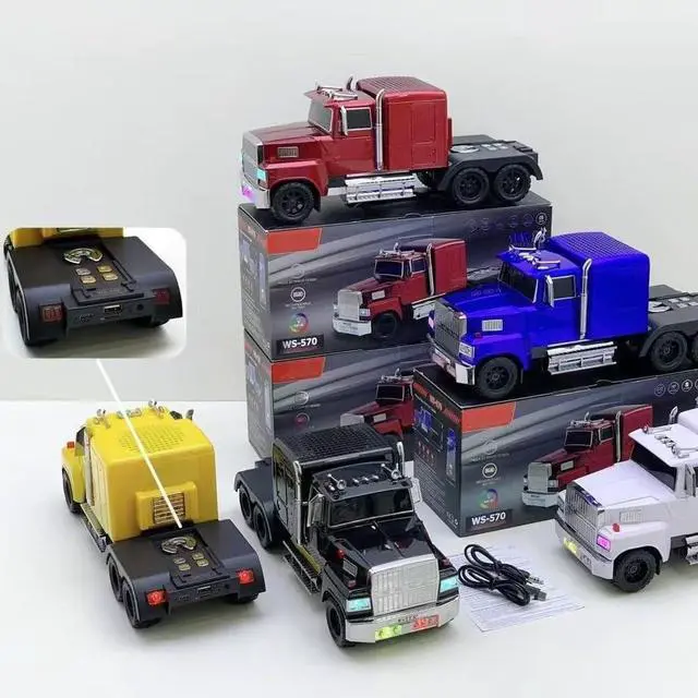 Alt view image 4 of 7 - Ws-570 Big Truck Model Bluetooth Speaker with Deep Bass & USB Charging, Cool Semi Truck Design Support USB, Tf Card, Aux and Fm Stereo, TWS Speaker for Car Lover Gifts(Red)