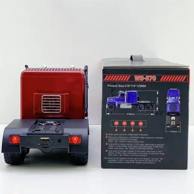 Alt view image 6 of 7 - Ws-570 Big Truck Model Bluetooth Speaker with Deep Bass & USB Charging, Cool Semi Truck Design Support USB, Tf Card, Aux and Fm Stereo, TWS Speaker for Car Lover Gifts(Red)