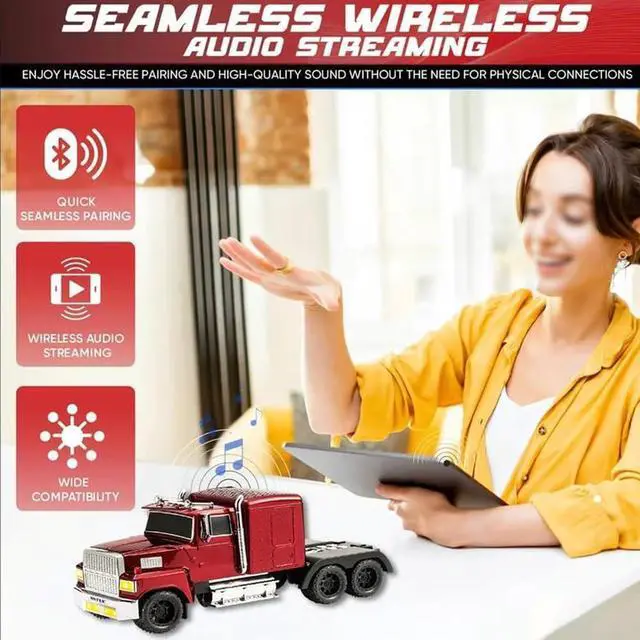 Alt view image 5 of 7 - Ws-570 Big Truck Model Bluetooth Speaker with Deep Bass & USB Charging, Cool Semi Truck Design Support USB, Tf Card, Aux and Fm Stereo, TWS Speaker for Car Lover Gifts(Red)