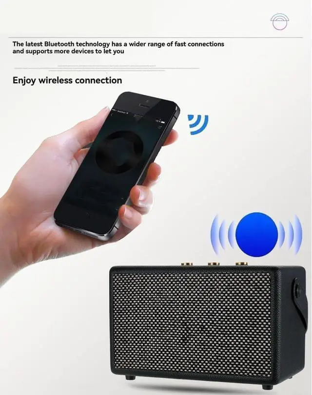 Alt view image 3 of 7 - Professional Portable Wireless Vintage Bluetooth Speakers USB Card Reader Wooden PU Outdoor Home Music Player Black