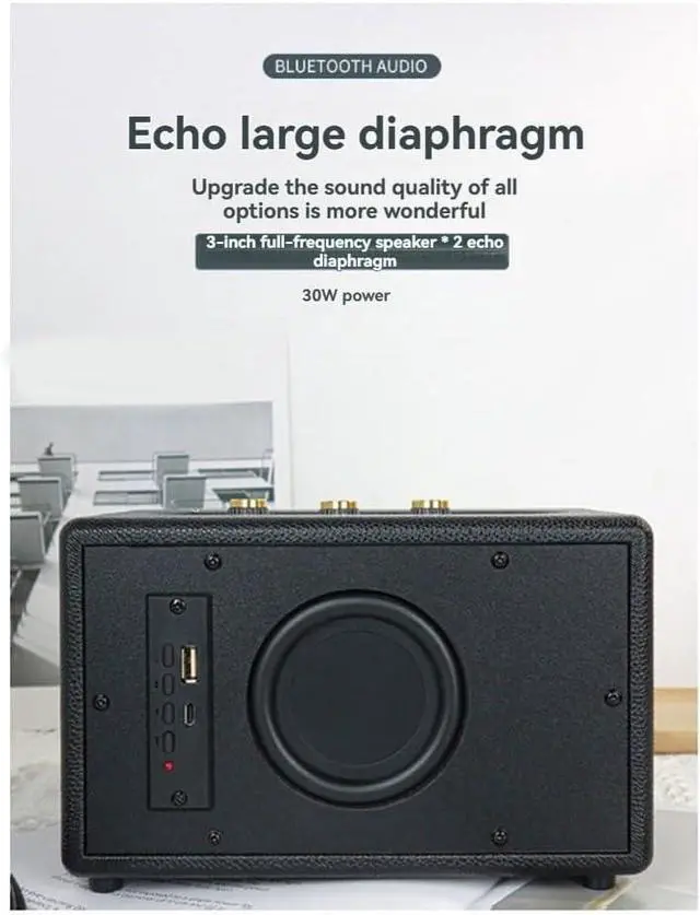 Alt view image 5 of 7 - Professional Portable Wireless Vintage Bluetooth Speakers USB Card Reader Wooden PU Outdoor Home Music Player Black