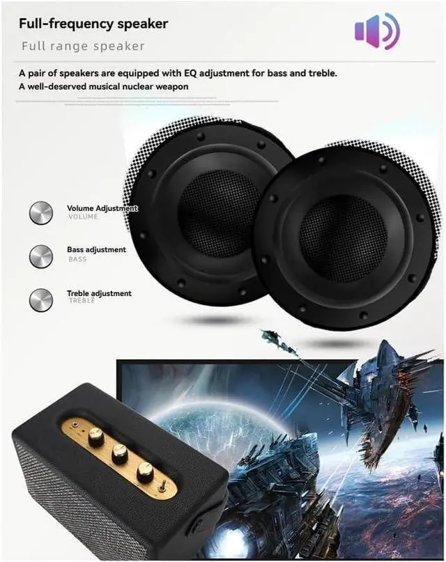 Alt view image 4 of 7 - Professional Portable Wireless Vintage Bluetooth Speakers USB Card Reader Wooden PU Outdoor Home Music Player Black