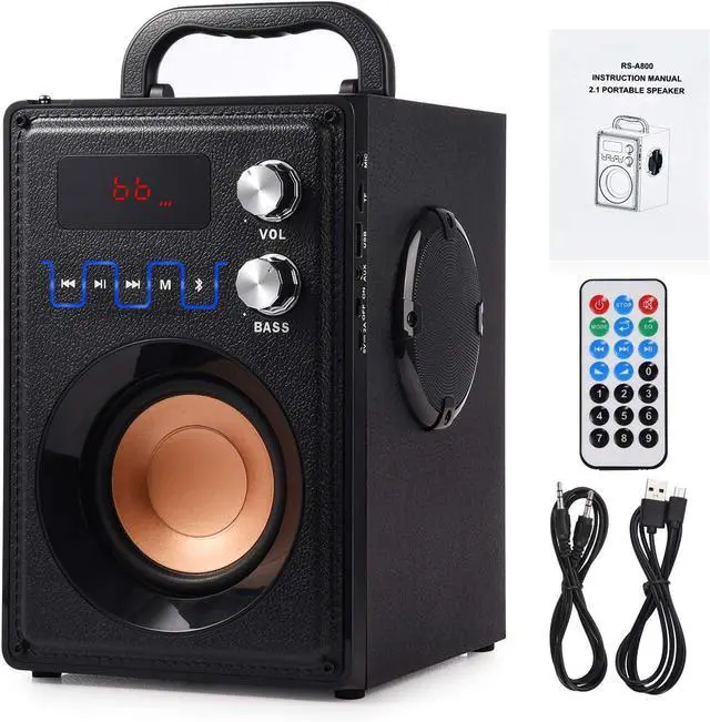 Main image of 20W black portable bluetooth speaker with subwoofer Rich Bass wireless stereo outdoor / indoor speaker,with bluetooth connection, TF card, U disk, FM function, AUX input, headset for home party smart