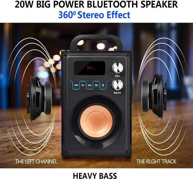 Alt view image 5 of 6 - 20W black portable bluetooth speaker with subwoofer Rich Bass wireless stereo outdoor / indoor speaker,with bluetooth connection, TF card, U disk, FM function, AUX input, headset for home party smart
