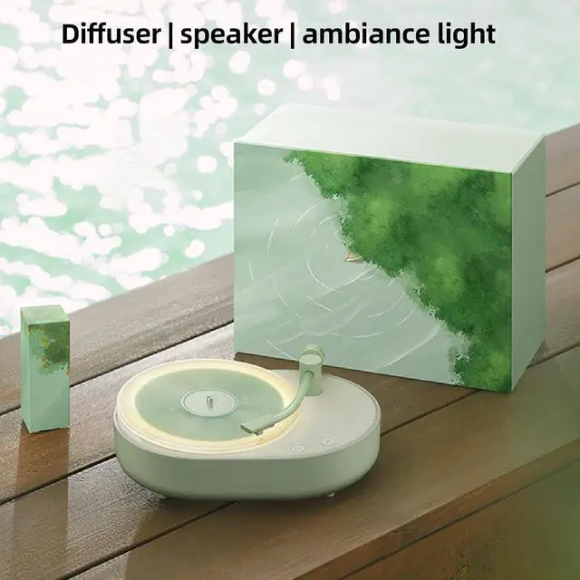Alt view image 3 of 7 - Tangxi Bluetooth Speaker Record Player Shaped, 3 in 1 Wire Less Speakers with Aromatherapy Function & LED Night Light, 2 Light Modes, Portable Bluetooth Speaker for Office Home Decor