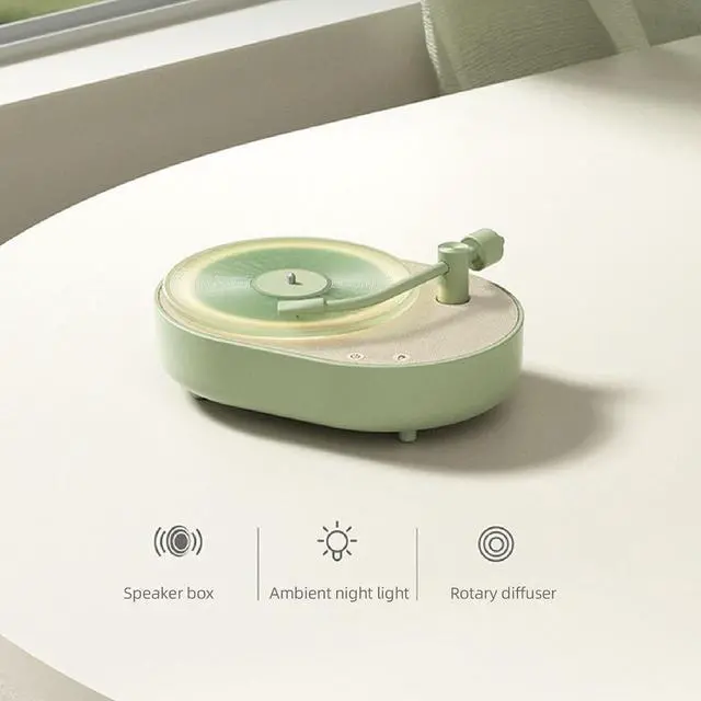 Alt view image 2 of 7 - Tangxi Bluetooth Speaker Record Player Shaped, 3 in 1 Wire Less Speakers with Aromatherapy Function & LED Night Light, 2 Light Modes, Portable Bluetooth Speaker for Office Home Decor