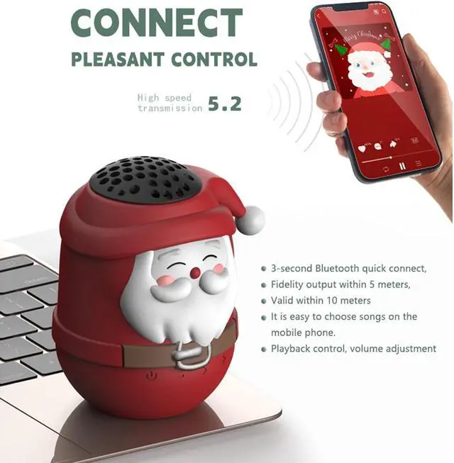 Alt view image 6 of 7 - Santa Claus Bluetooth Speaker, Shower Speaker Bluetooth Waterproof, Portable Mini Wireless Bluetooth Speaker, Christmas Room Decor Speaker with FM Radio, Christmas Decorations Indoor (2 pcs)