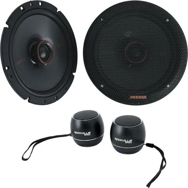Main image of Audiosavings Bundle: (1) Pair Kicker 51KSC6704 6.75" 100 Watt RMS Car Audio Speakers Bundle with (1) Pair Rockville RPB3-BLACK Handheld Wireless Linking Portable Bluetooth Speakers (Items 4)