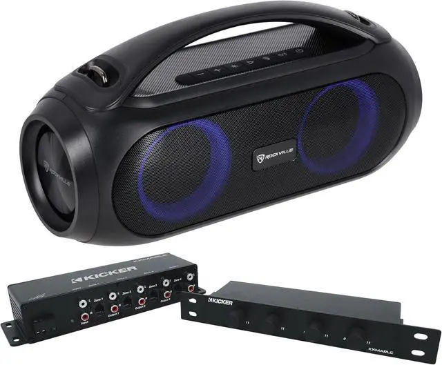 Main image of Audiosavings Bundle (1) Kicker 48KXMARLC 4-Zone Boat/RV Remote Level Control for Marine Amplifiers Bundle with (1) Rockville GO Party MAX BASS Large Portable LED Bluetooth Speaker (Items 2)