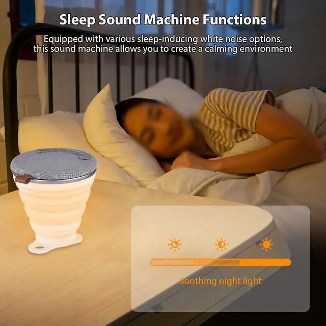 Alt view image 4 of 7 - Portable Bluetooth Speakers Wireless, Multifunctional Folding Portable Speaker, Sleep Sound Machine with 10 Hrs Playtime, TWS, Night Lighting Timer Sleep Aid for Travel Outdoor - Black/Grey
