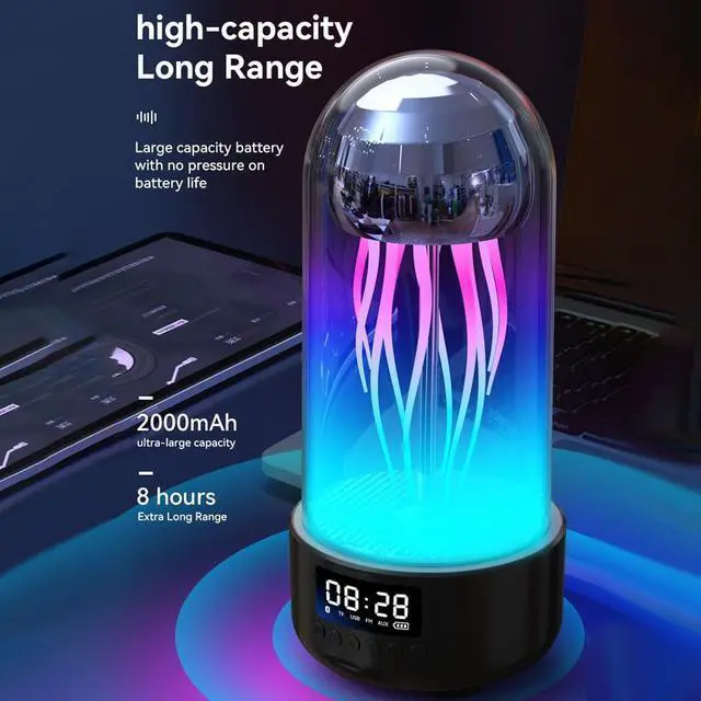Alt view image 4 of 7 - Jellyfish Lamp Portable Bluetooth Speaker Wireless, Mechanical Motion LED Jellyfish Alarm Clock Sound Speaker Night Mood Light, Table Lamp Bedside Lamp Decor