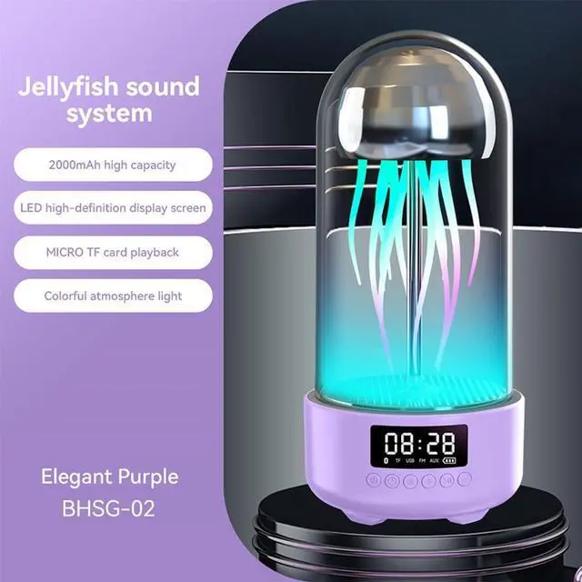 Alt view image 2 of 7 - Jellyfish Lamp Portable Bluetooth Speaker Wireless, Mechanical Motion LED Jellyfish Alarm Clock Sound Speaker Night Mood Light, Table Lamp Bedside Lamp Decor