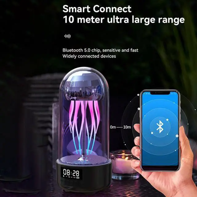 Alt view image 6 of 7 - Jellyfish Lamp Portable Bluetooth Speaker Wireless, Mechanical Motion LED Jellyfish Alarm Clock Sound Speaker Night Mood Light, Table Lamp Bedside Lamp Decor