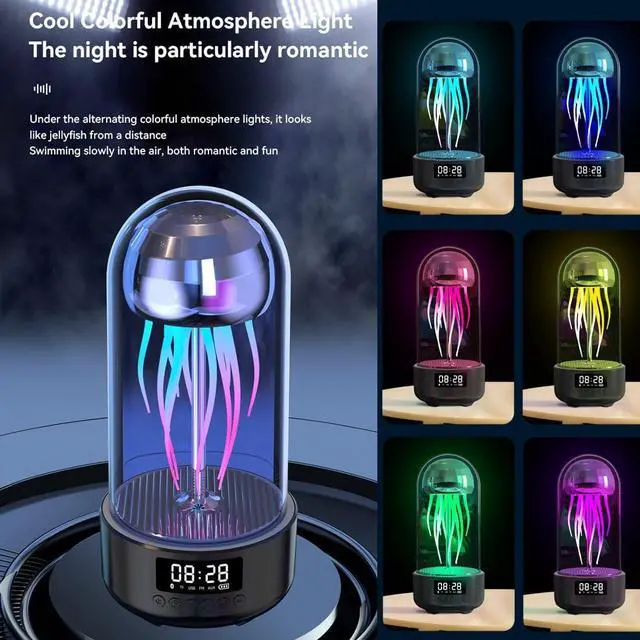 Alt view image 7 of 7 - Jellyfish Lamp Portable Bluetooth Speaker Wireless, Mechanical Motion LED Jellyfish Alarm Clock Sound Speaker Night Mood Light, Table Lamp Bedside Lamp Decor