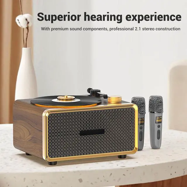 Alt view image 5 of 7 - Retro Wooden Bluetooth Speaker, Vintage Portable Speaker HIFI Subwoofer Home Audio Speaker with Warm Ambient Light for Home, Office, Party