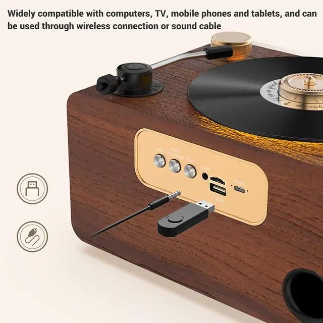 Alt view image 7 of 7 - Retro Wooden Bluetooth Speaker, Vintage Portable Speaker HIFI Subwoofer Home Audio Speaker with Warm Ambient Light for Home, Office, Party