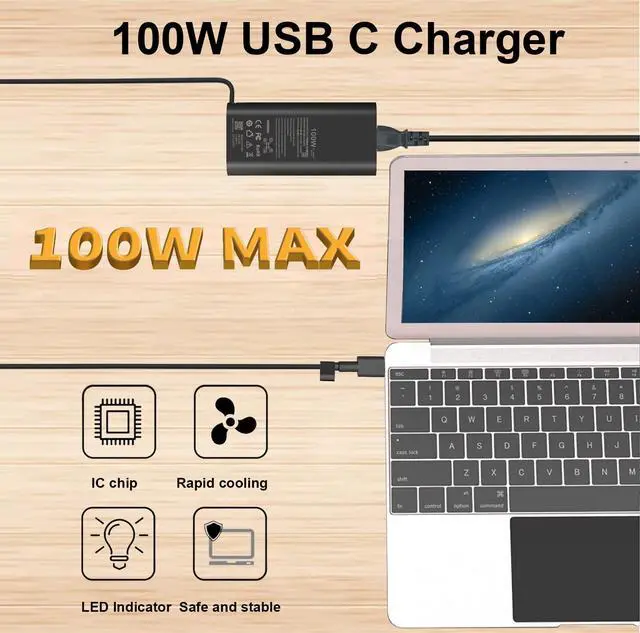 Alt view image 2 of 6 - GAN 100W USB C Dell Laptop Charger for Dell Latitude 5340 7640 7340 7440 5440 5540 9440 5289 5300, Precision 3540 3580 3480 3581 5480 5680, in-spiron 14 Plus 7430 7440 DA100PM220